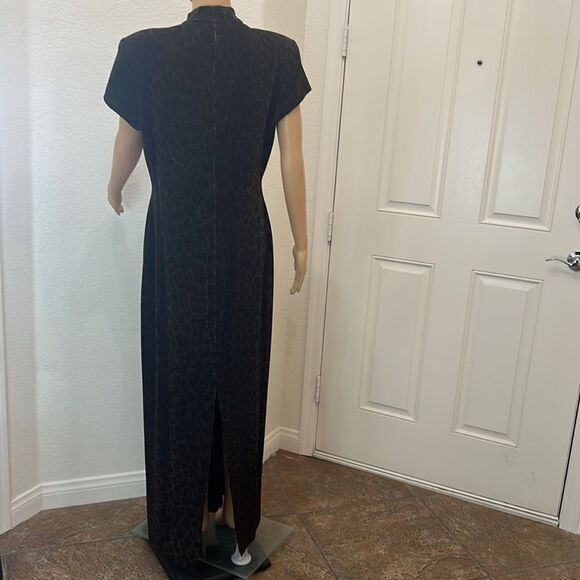 Summer Nites Dress 14 Animal Print Gold Shimmer Metallic Maxi Evening Back Slit - Picture 6 of 9